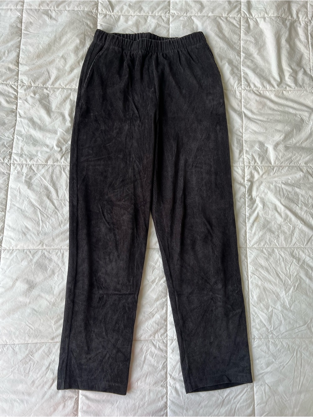 Lands' End Women's Black Corduroy Elastic-Waist Pull-On Pants